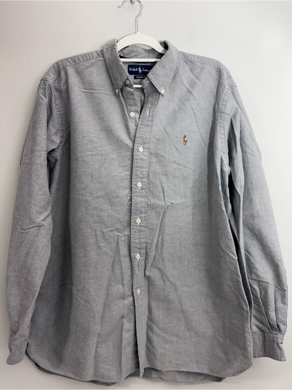 Ralph Lauren Light Gray Button-Down Oxford Shirt Embroidered Logo Size XL